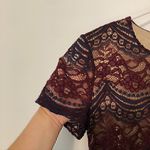 Soprano  Burgundy Maroon Red Navy Blue Floral Lace Short Sleeve Fit Flare Dress S Photo 4
