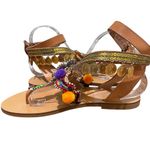 Elina Linardaki Embellished Coin Thong Sandals Tan Womens Size 40 US 9 Nwot Pink Photo 4