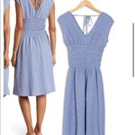 Blue & White Floral Print V Neck Cinched Short Sleeve Dress Size Medium NWT Photo 2