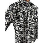 J. Crew Ruffled Neck The Perfect Shirt‎ Snowcat Print Size XS Black Photo 2