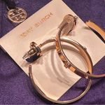 Tory Burch NEW Authentic Silver Kira Double Logo T Hoop Earrings with Dust Bag Photo 0