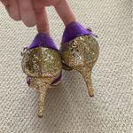 Kate Spade Corinne Carla Glitter Gold Purple High Heel Peep Toe Shoes Like New Photo 4