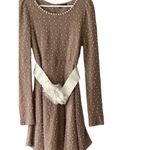 Anthropologie Y2K RYU Women's Knit Lace Tulle Pearls  Belted  Dress Coquette Sz L Photo 2