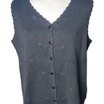 Cottagecore Ramie Knit Vest Floral Embroidered Button Front Bentley Womens M Black Size M Photo 0