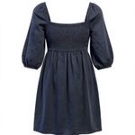 Abercrombie & Fitch Navy Smocked Puff Sleeve Mini Dress Babydoll Size Medium NWT Photo 2