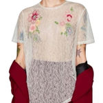 ZARA  Embroidered Floral Lace Sheer Short Sleeve T Shirt Top Women Size L NWT Photo 0