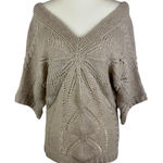 Angie Womens Alpaca Blend Knit Sweater Sz Small Beige V-Neck Batwing Coastal Photo 0