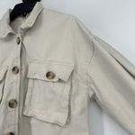 Bershka  Cropped Canvas Jacket Cream Beige Button Front Puff Sleeves Size M Photo 3