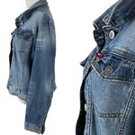 Vintage Flower Brooch & Mossimo Denim Jacket Size XXL Bohemian Fall Distressed Blue Photo 6