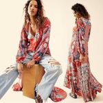 Free People  Bohemian Gypsy Maxi Dress Duster Red Retro 70s Festival Small Photo 1