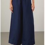 ONIA Dark Blue Linen Blend Wide Leg Drawstring Trousers Pants Size Medium Photo 12