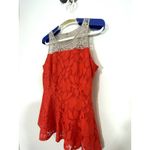 Anthropologie Moulinette Soeurs Glitzen Lace Peplum Tank Size 8 Orange Red Motif Photo 6