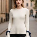 NWT Design 365 Velvet Bow Knit Sweater Pullover Blue Photo 0