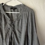 Fred David ‎ Blouse Womens 1X Gray White Polka Dot Long Sleeve Lace Up Top Plus Photo 1