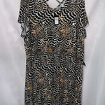 NWT AVENUE WO SIZE 26/28K KNIT DRESS ANIMAL LEAF PRINT CRISS CROSS BACK NEW Black Photo 5