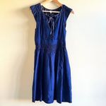Anthropologie Maeve Ingrid 100% Silk Dress Sapphire Blue Womens Size 2 Smocked Photo 2