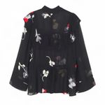 Ganni FLORAL LORITA GEORGETTE BLACK SHEER LONG SLEEVE MOCK NECK BLOUSE TOP Photo 2