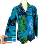 Chico's  Oriental Art-to-Wear Patchwork Silk Linen Blazer Jacket Turquoise SZ 4 Photo 3
