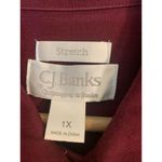 CJ BANKS STRETCH DENIM SZ 1X MAROON STUDDED NO POCKETS BUTTON UP FRONT JACKET Photo 1