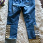 Indigo Thread Metallic Patchwork Distressed Ankle Jeans Photo 2