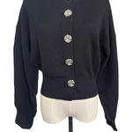 ZARA Black Cardigan Sweater Medium Silver Statement Buttons Cropped Jacket Style Photo 0