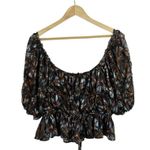 House of Harlow 1960 Revolve Metallic Abstract Puff Sleeve Blouse Brown Size L Size L Photo 7