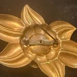 Vintage America Gold and Red Rhinestone Floral Brooch Large Statement Brooch Photo 2