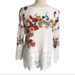 Women's white floral Embroidered Lace Boat Neck Blouse Flutter Long Sleeve Red Size M Photo 2