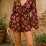 Taylor & Sage Paisley Romper Tie Front Boho Hippie Festival Medallion S Photo 0
