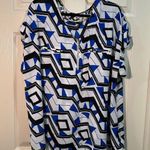 Apt. 9  Short Sleeve Blouse Shirt Top 3X Blue Black V-Neck Quarter Zip Geometric Photo 0