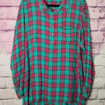 KAVU  PINK GREEN PLAID CHECK HI LOW POPOVER TUNIC LONG LINE BLOUSE XL Photo 0