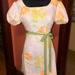 1950’s Floral Puff Sleeve Dress with Green Belt Orange Size undefined Photo 0