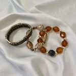Chunky VTG Brown Orange Brassy Gold Boho Bracelet Jewelry Stack Lot Photo 2