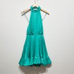 NEW Amur Amiri Pleated Satin Halter Neck Sleeveless Ruffle Mini Dress Atlantis 4 Photo 0