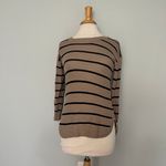 PaperMoon Tan Black Stripe Knit Crewneck Pullover Sweater Photo 1
