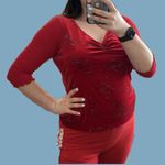 Actress Red Velvet Sparkle and Micromesh 3/4 Sleeve Top Size L Photo 2
