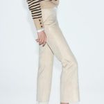 ZARA NWT faux suede mini kick flare high waisted ankle stretchy cream pants Photo 3