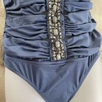 Badgley Mischka Slate Blue Bedazzled Cut Out One Piece Swimsuit 8 Photo 5
