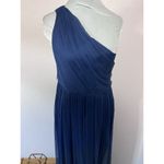 Amsale Sz 10 Navy Blue Silk Dress Formal One Shoulder Classic Bridesmaid Long Photo 1