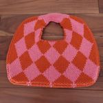 Pink Orange Argyle Knit Tote Bag Photo 2