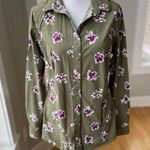 Duluth Trading Co Olive Green Purple Floral Nylon Button Down Fishing Shirt XS Photo 0
