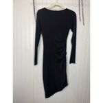 Rachel Roy Black Crew Neck Long Sleeve Ruched Dress Beaded Side Party Size XS Photo 2