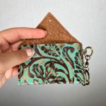Turquoise Brown Tooled Leather Envelope Card Holder Keychain Wallet Cute Blue Photo 4