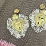 Love Shack Fancy NWT LSF X LOVA GOLD HEART BEIGE LACE EARRINGS IN BEIGE Photo 1