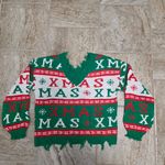 Christmas Distressed Edge Sweater Size XL V Neck Holiday Party Grunge Torn Worn Green Photo 2