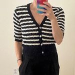 NWT Industry Navy & White Striped Knit Cropped 3/4 Sleeve V Photo 5