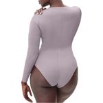 Everlane  Long-Sleeve V-Neck Bodysuit T-Shirt Dusty Lavender size Small NWT Photo 2