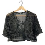 Chico's Black Mesh Rope Embroidered Shawl Cropped Cardigan XS Photo 2
