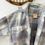 Miss Lola  Blue Plaid Long Line Side Slit Fuzzy Button Down Shacket Jacket M/L Photo 6