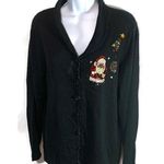 Mercer Street Studio Size Large Christmas Holiday Santa Bead Cardigan Tree Black Photo 0